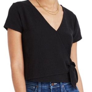 Madewell Texture & Thread Black Wrap-Tie Short-Sleeve Top Size XS